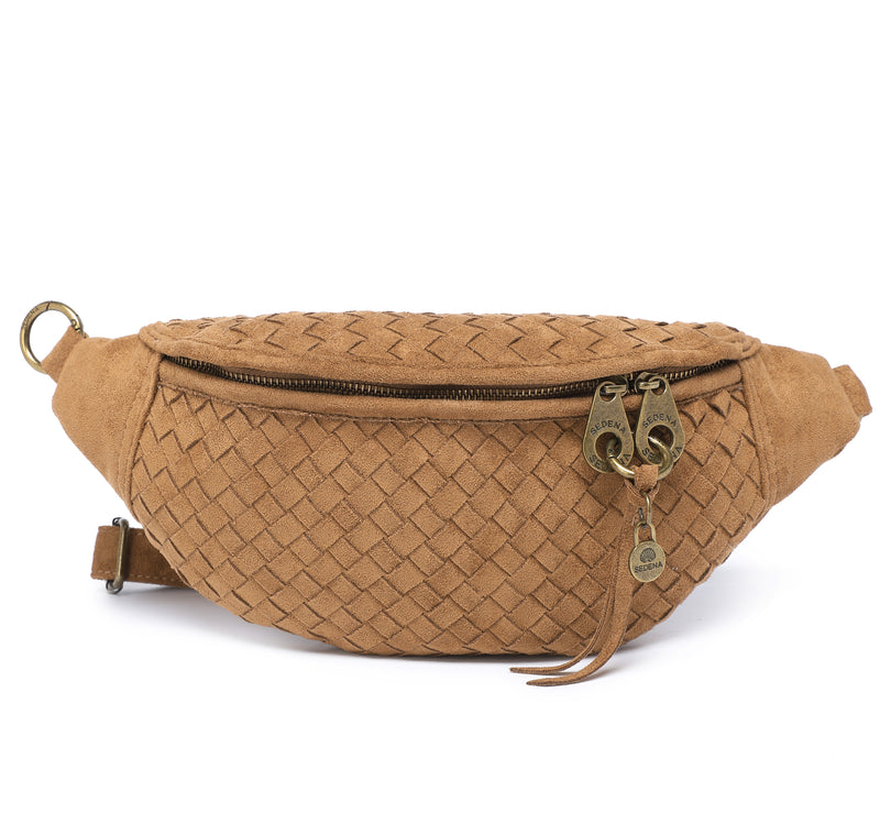Crossbody Bag | Woven Brown Suede