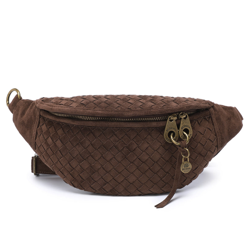 Crossbody Bag | Woven Dark Brown Suede