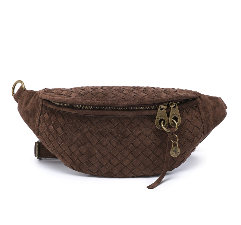 Woven Dark Brown Suede Bag Lifestyle