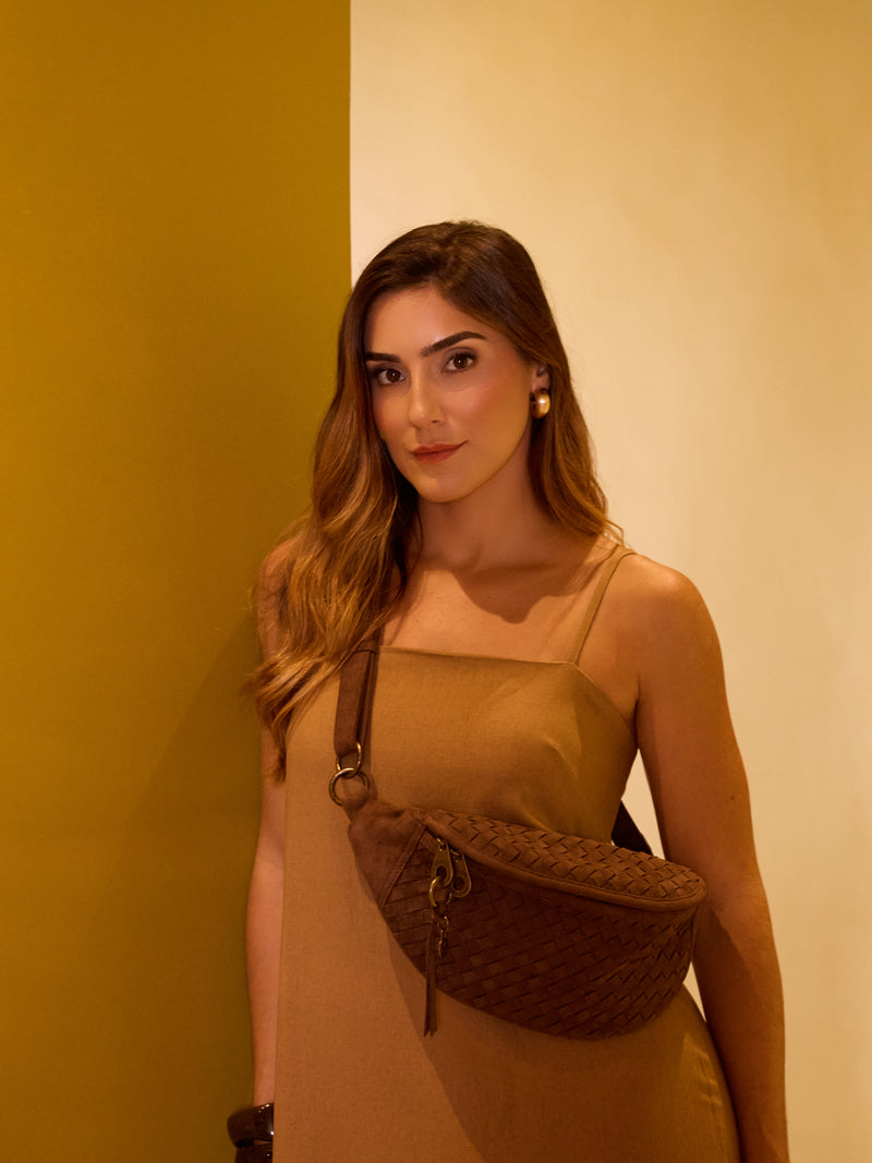 Woven Dark Brown Suede Bag