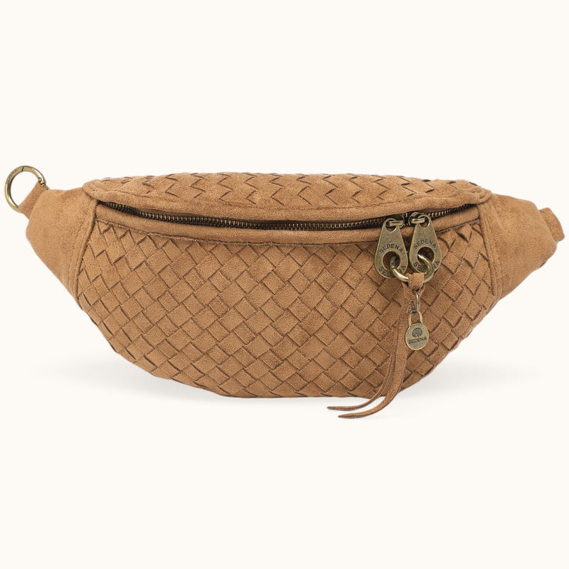 Woven Brown Suede Bag Lifestyle